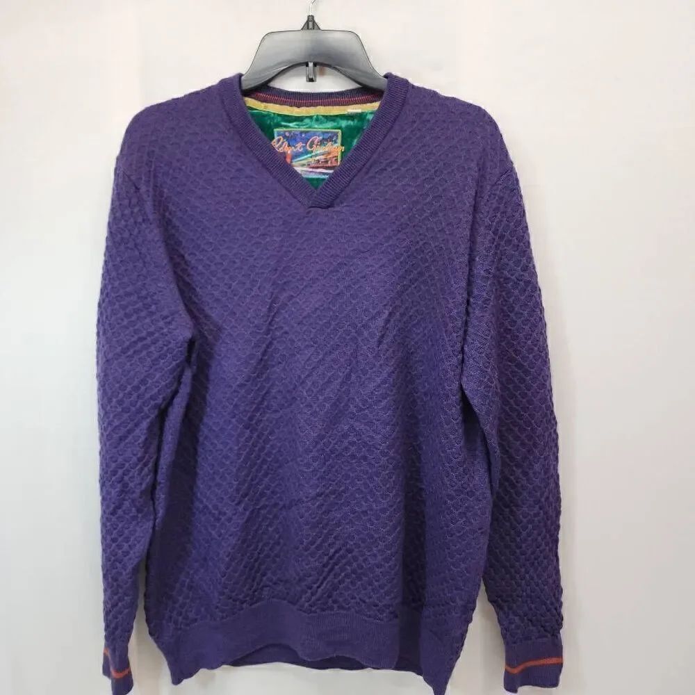Robert Graham Knowledge Wisdom Truth Sweater Size XL Classic Fit 100% Wool Purpl